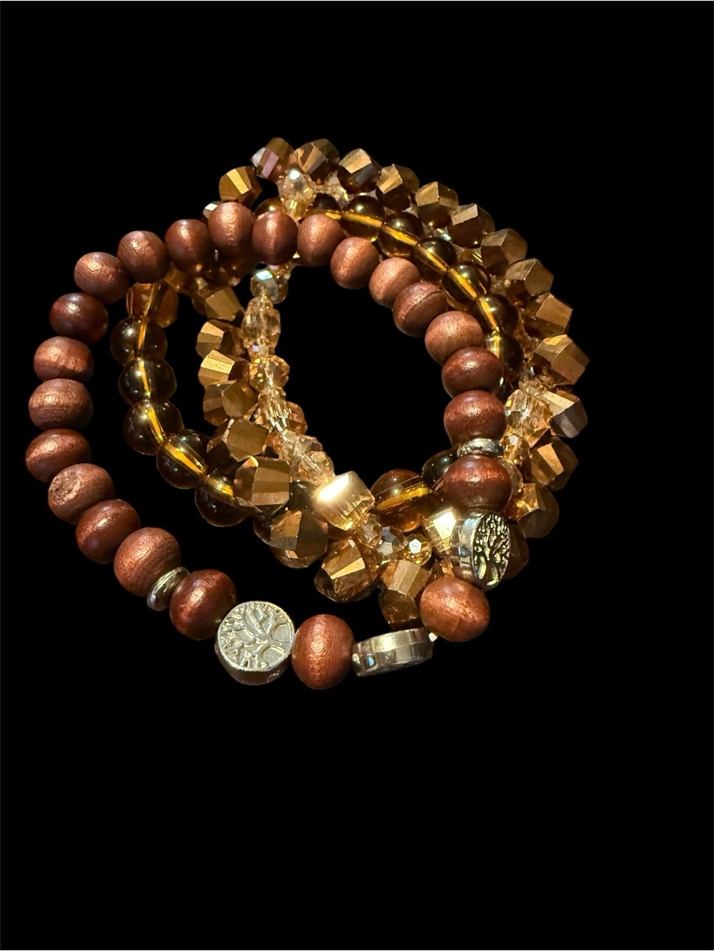 Gold and Copper-Tone Beaded Stretch Bracelet Set - Women Jewelry